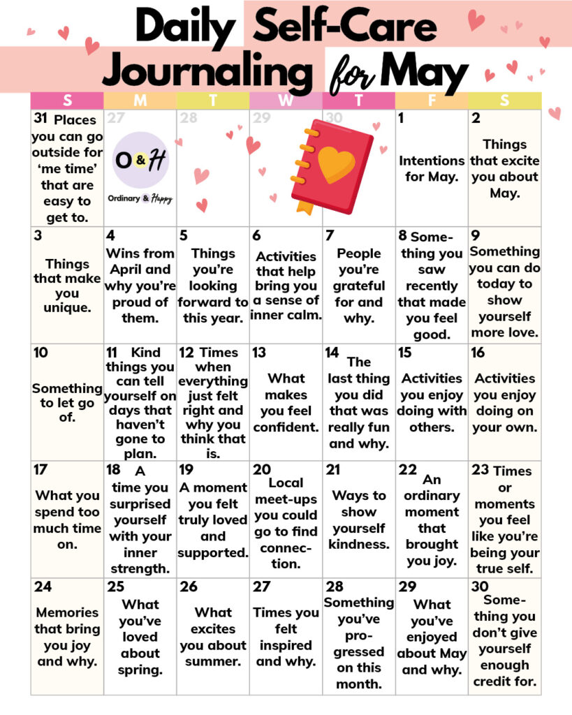 Daily self-care journaling for May