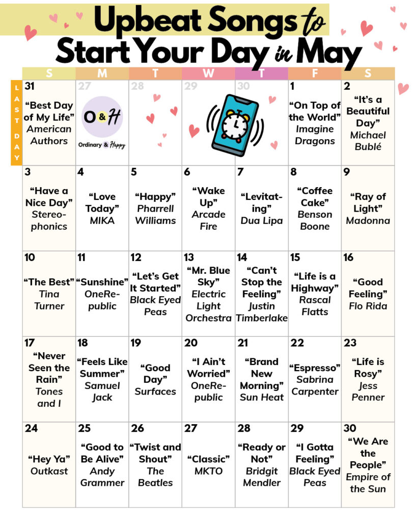 Upbeat songs to start your day in May.