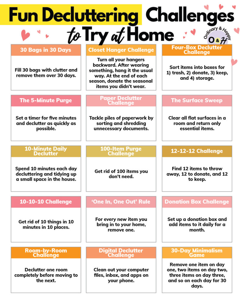 Fun decluttering challenges to try at home.