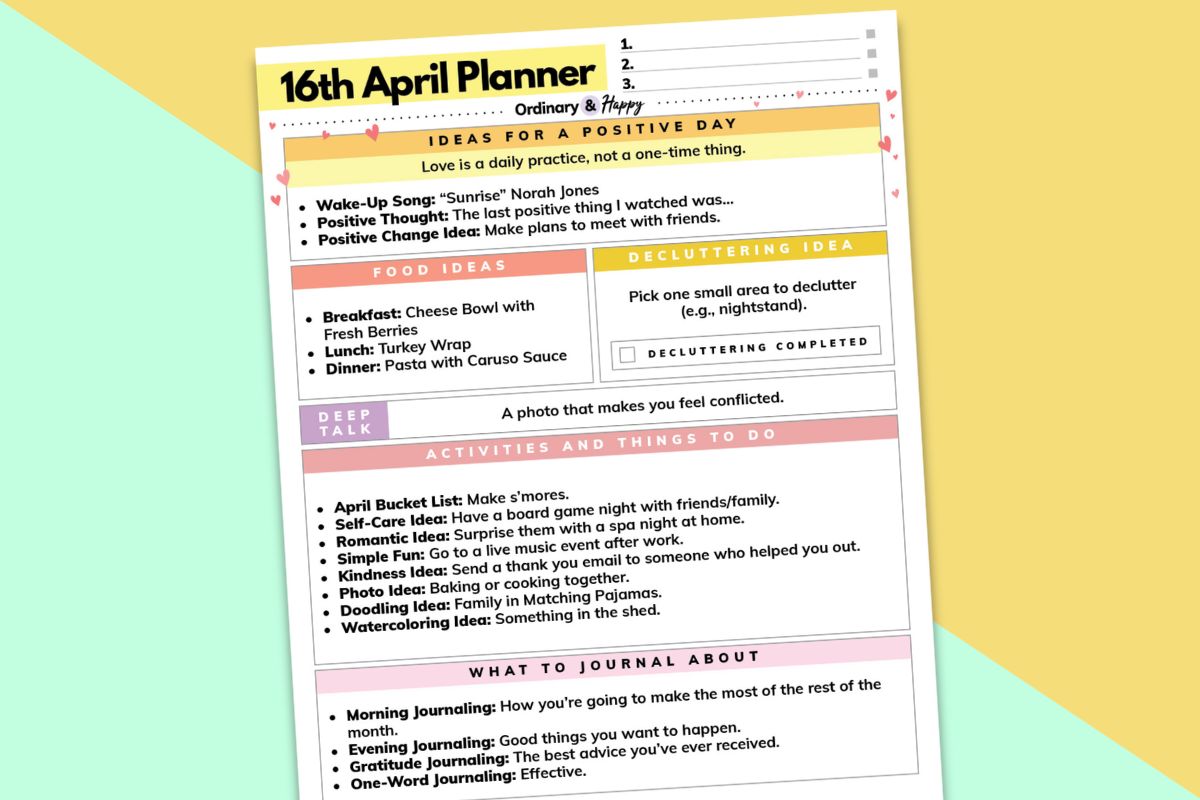 16th april daily planner on a 2-color yellow background