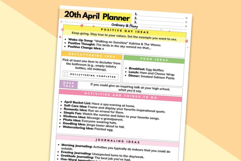 april 20th daily planner on a block color background