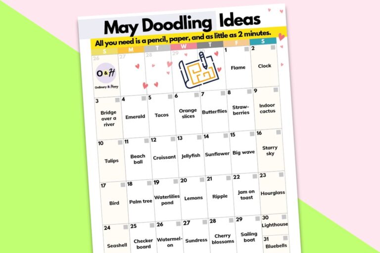 may doodling calendar on a yellow and crimson background