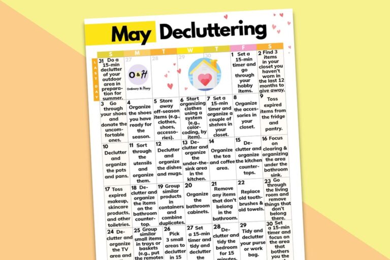 may decluttering calendar printable partially visible displayed on a pastel-color yellow and orange background