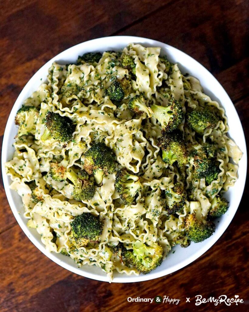 Roasted broccoli pesto pasta.