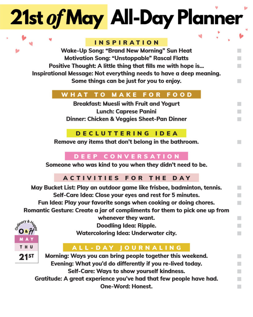 may 21st daily planner printable with ideas in color-coded sections