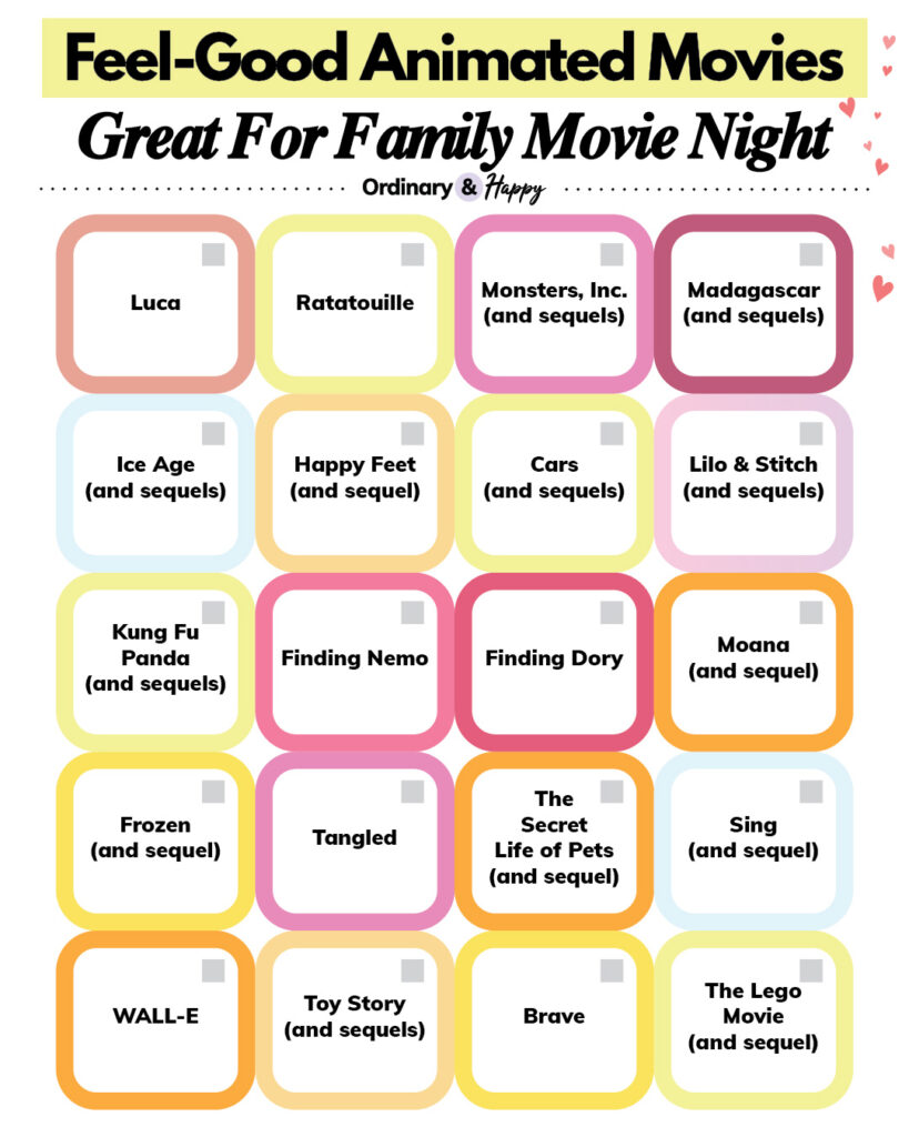 Feel-good animated movies for family movie night