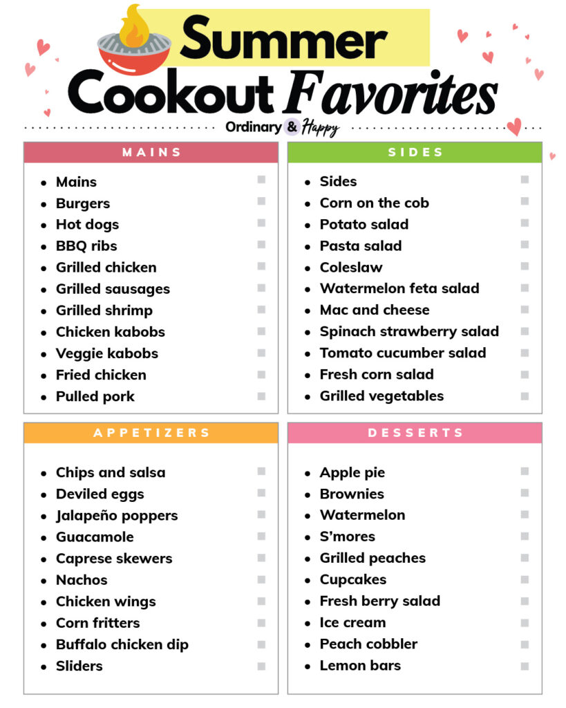 Summer Cookout Favorites (list).
