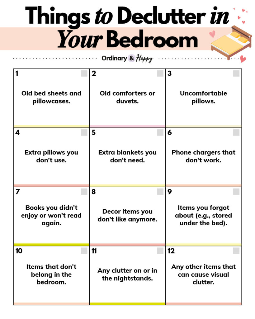 Things to declutter in your bedroom.