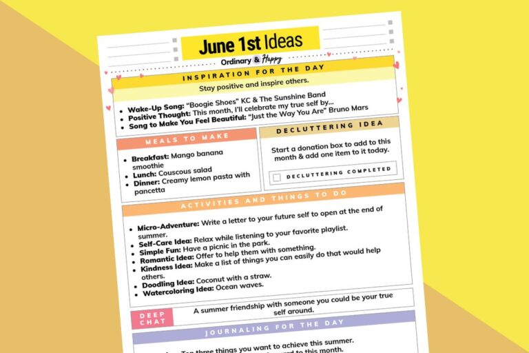 june 1st daily planner printable partially visible on a diagonal orange and yellow background