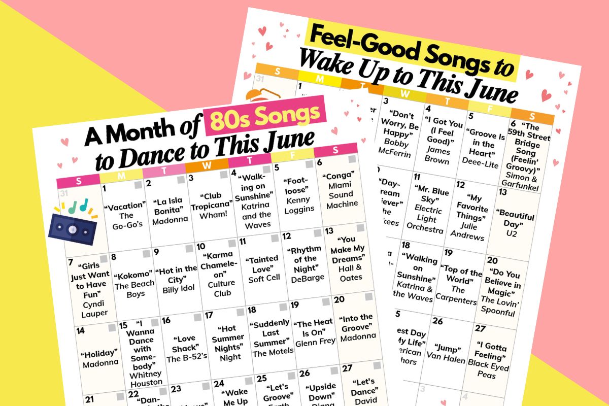 Playlist images on a yellow-pink background.