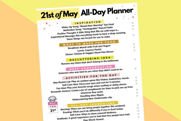 may 21st daily planner printable on an orange and yellow backdrop