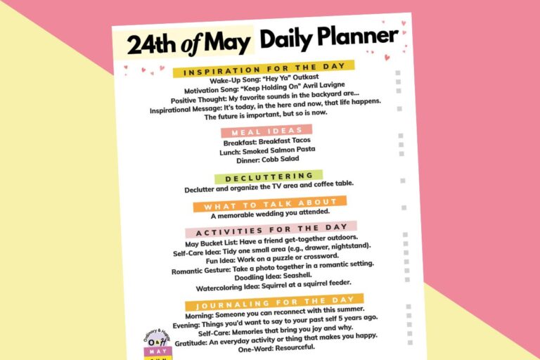 may 24th daily planner printable on a 2-color red and yellow background