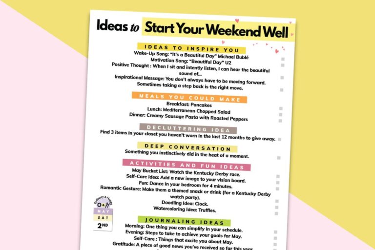 may 2nd daily planner printable for the weekend on a pink and yellow block color background