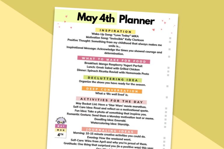 may 4th daily planner listicle printable on a 2-color yellow background