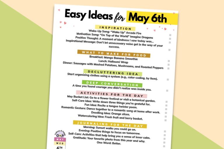 easy ideas for may 6th written on a printable planner against a green and light yellow background
