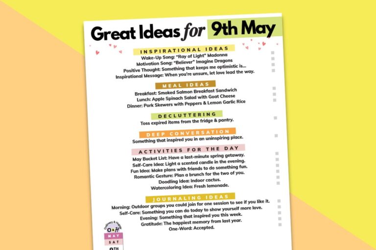 9th may daily planner laid out on a diagonal 2-color orange and yellow background