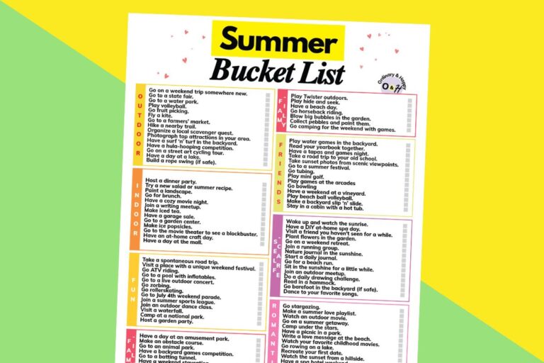 summer bucket list printable on an orange and yellow background