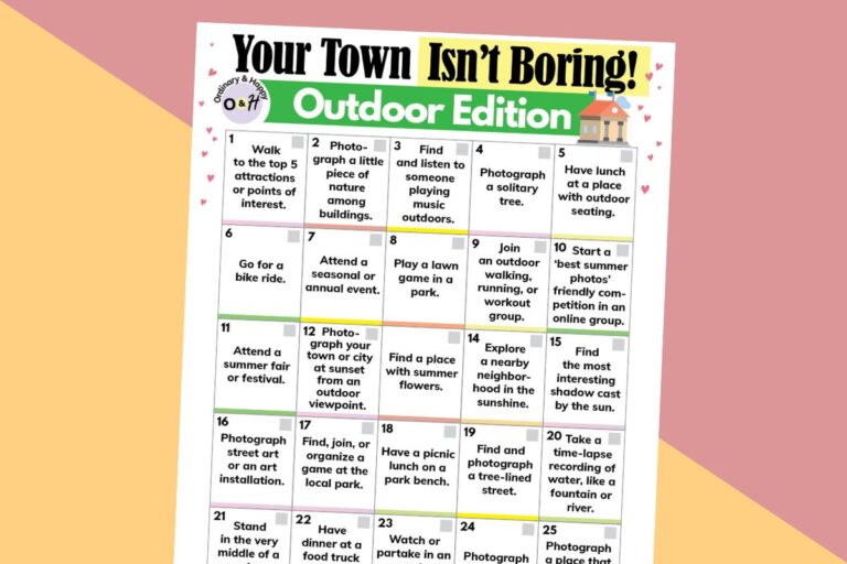 checklist printable of things to do outdoor in your town or city on a 2-color background