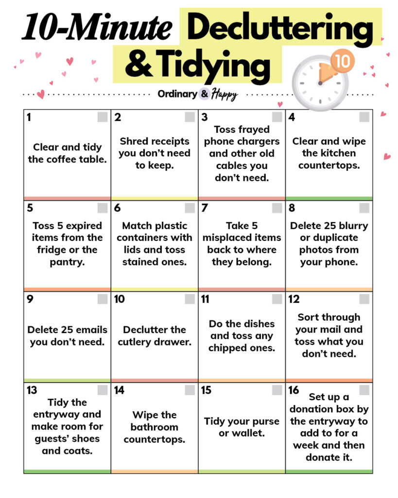 10-minute decluttering ideas.