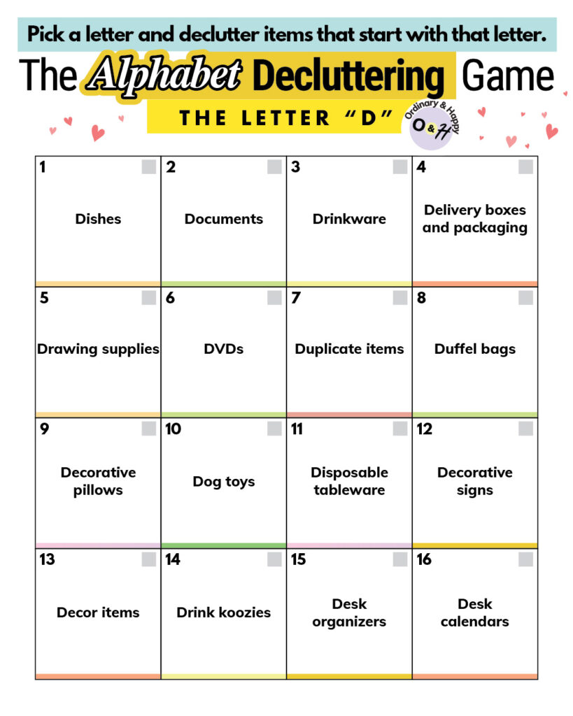 Alphabet decluttering letter D
