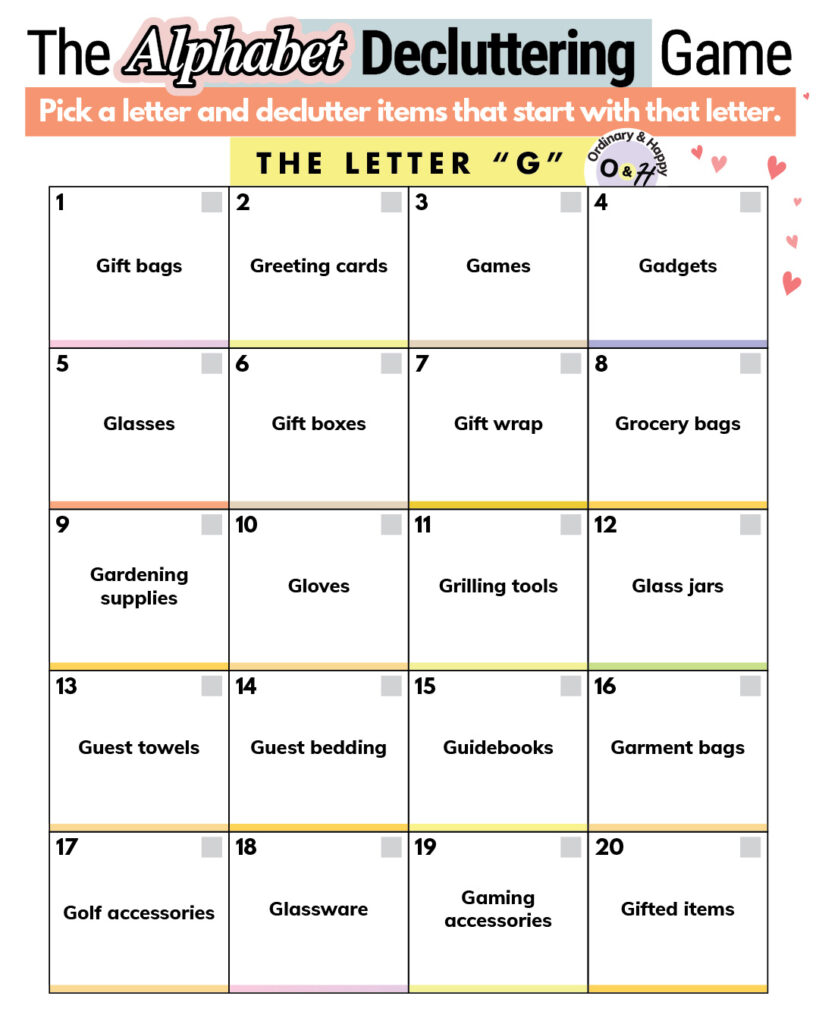 Alphabet Decluttering: The Letter "G" ideas.