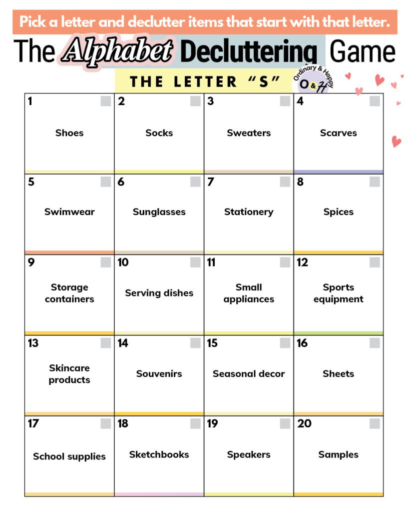 Decluttering items starting with the letter 'S'