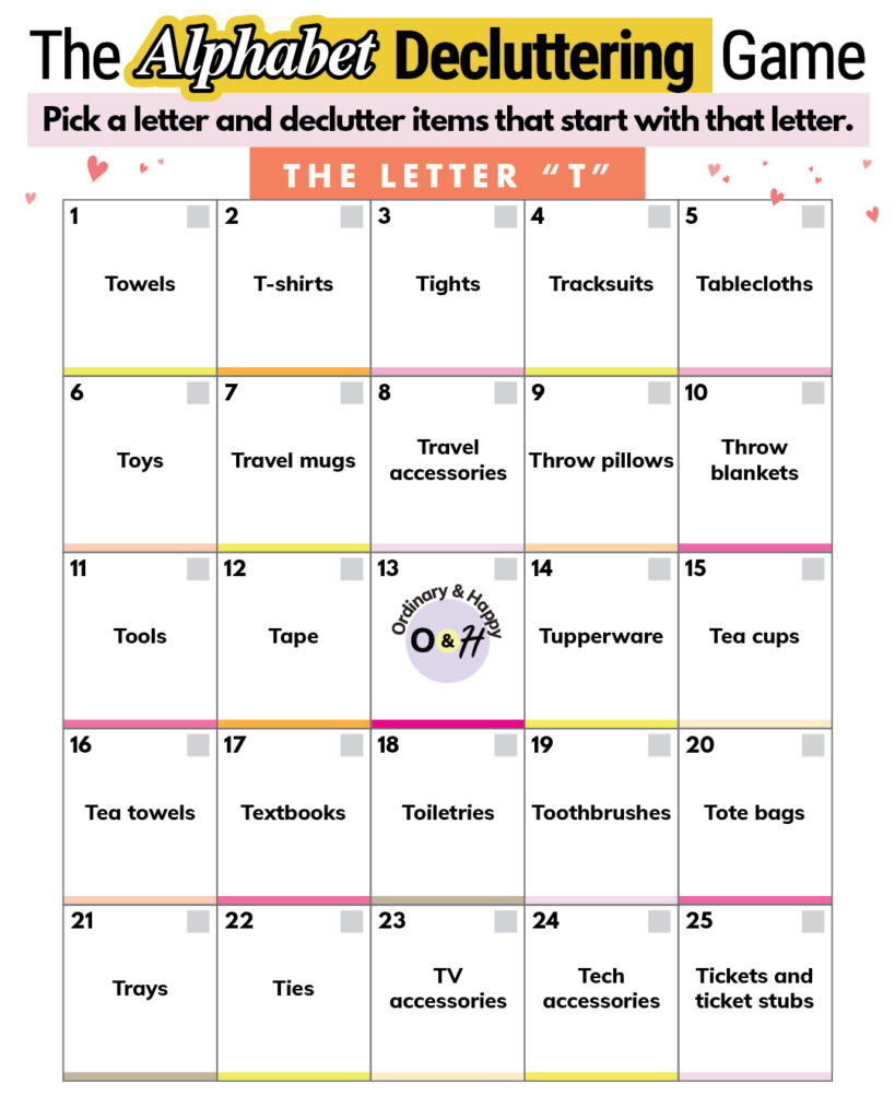 Decluttering items starting with the letter 'T'