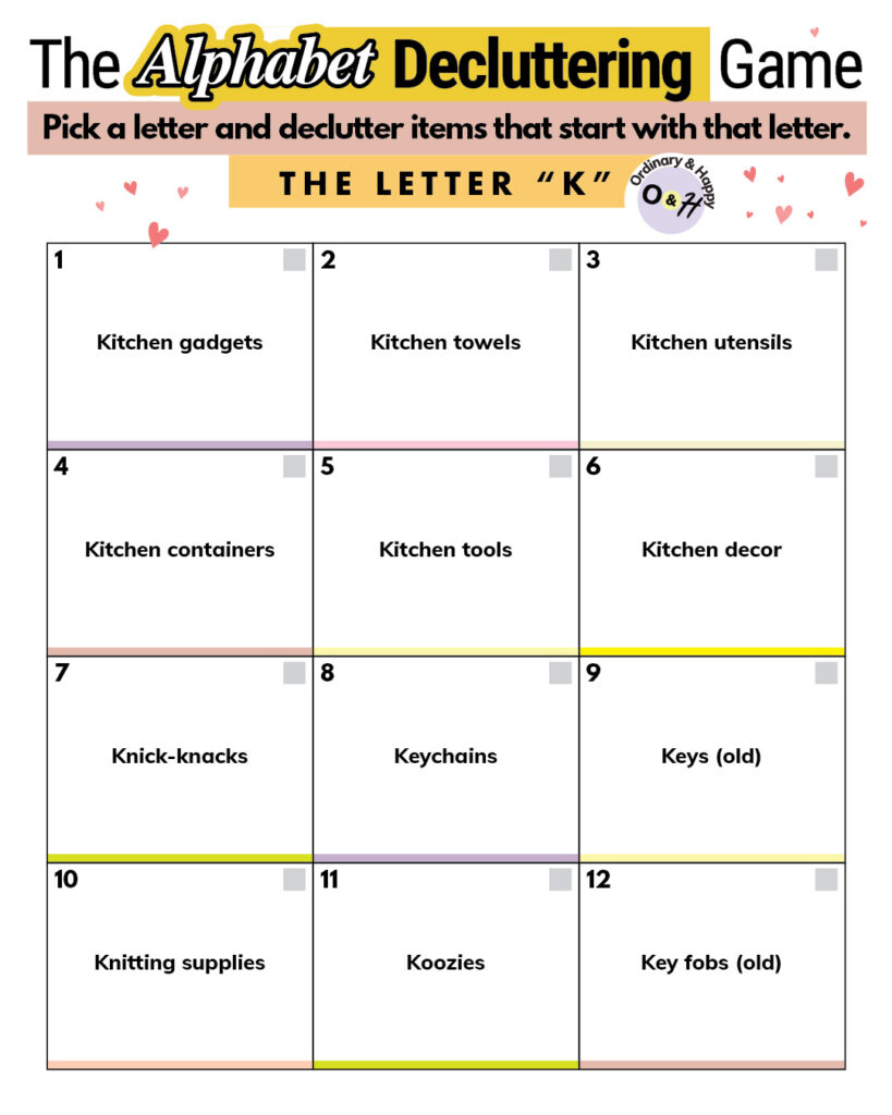 alphabet decluttering letter K