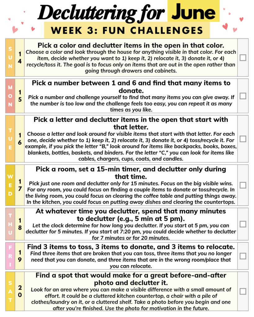 June week 3 decluttering ideas.