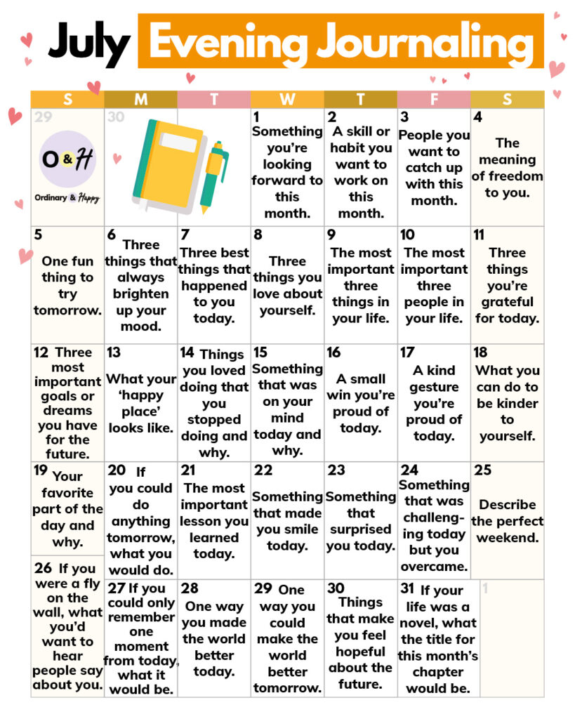 July evening journaling prompts.