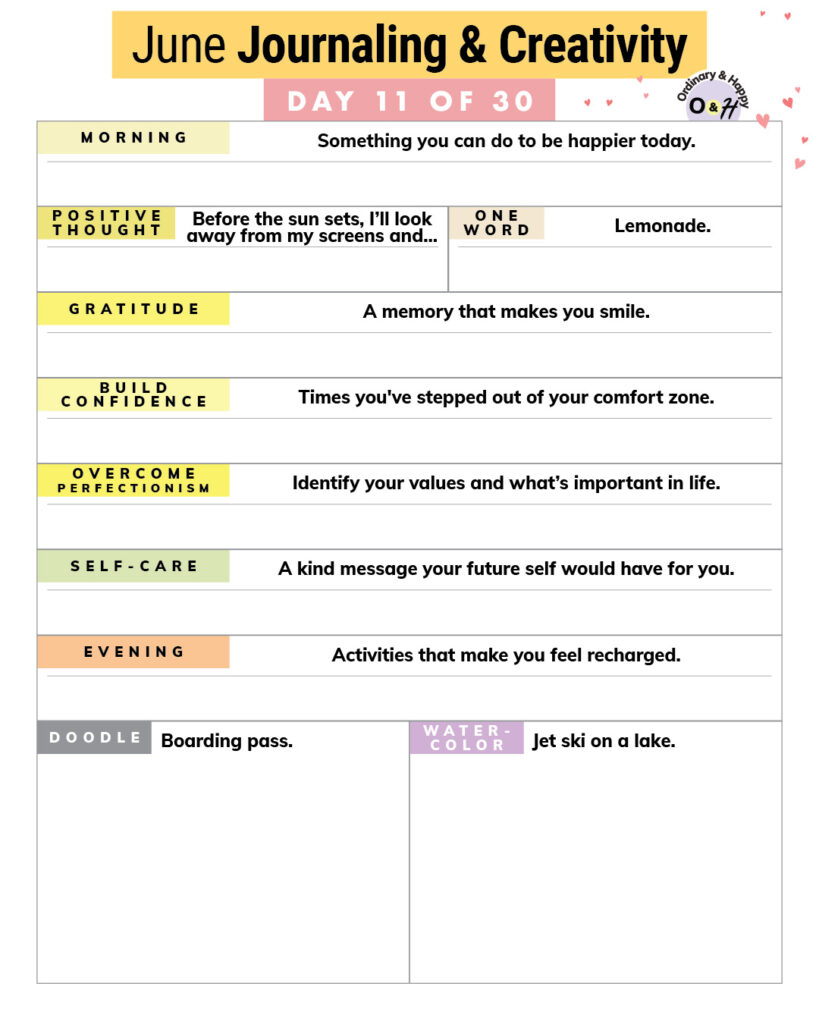 june 11th journaling and creativity prompts worksheet