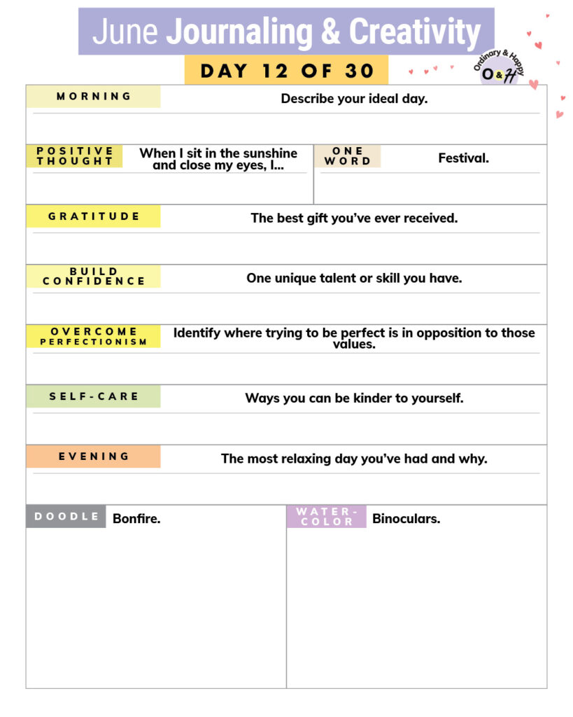 june journaling and creativity worksheet with prompts to fill in answers for in blank spaces