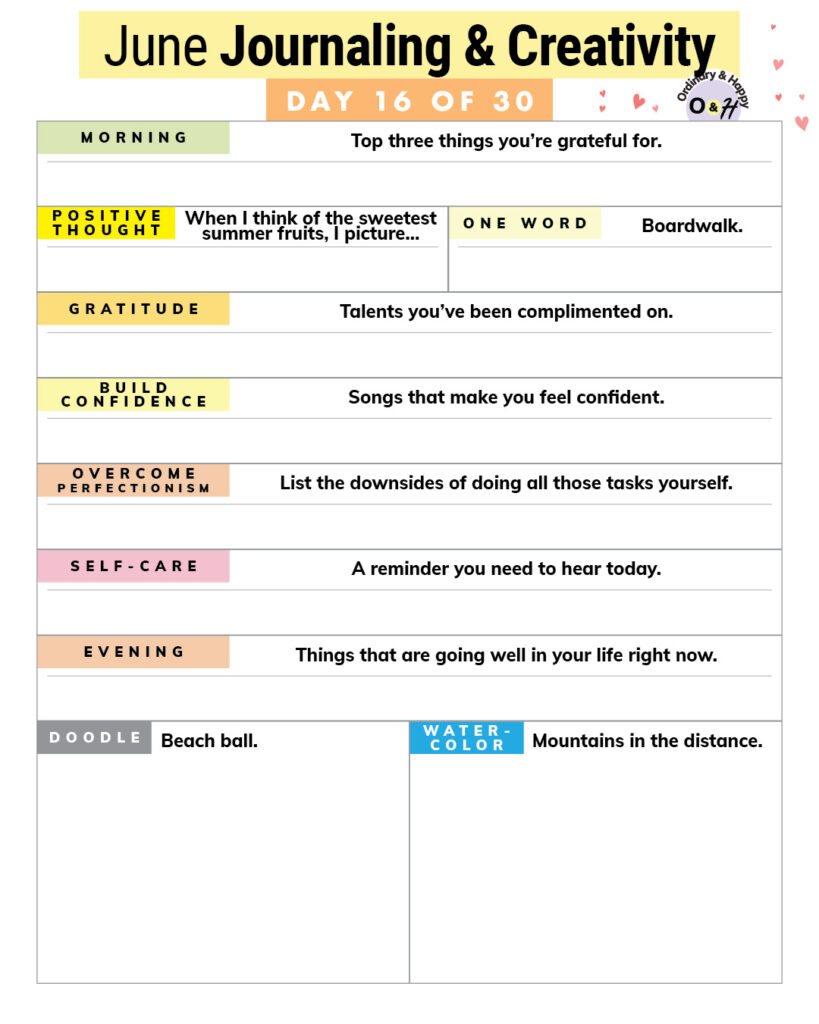 june journaling and creative ideas worksheet with prompts and blank spaces to fill your ideas in