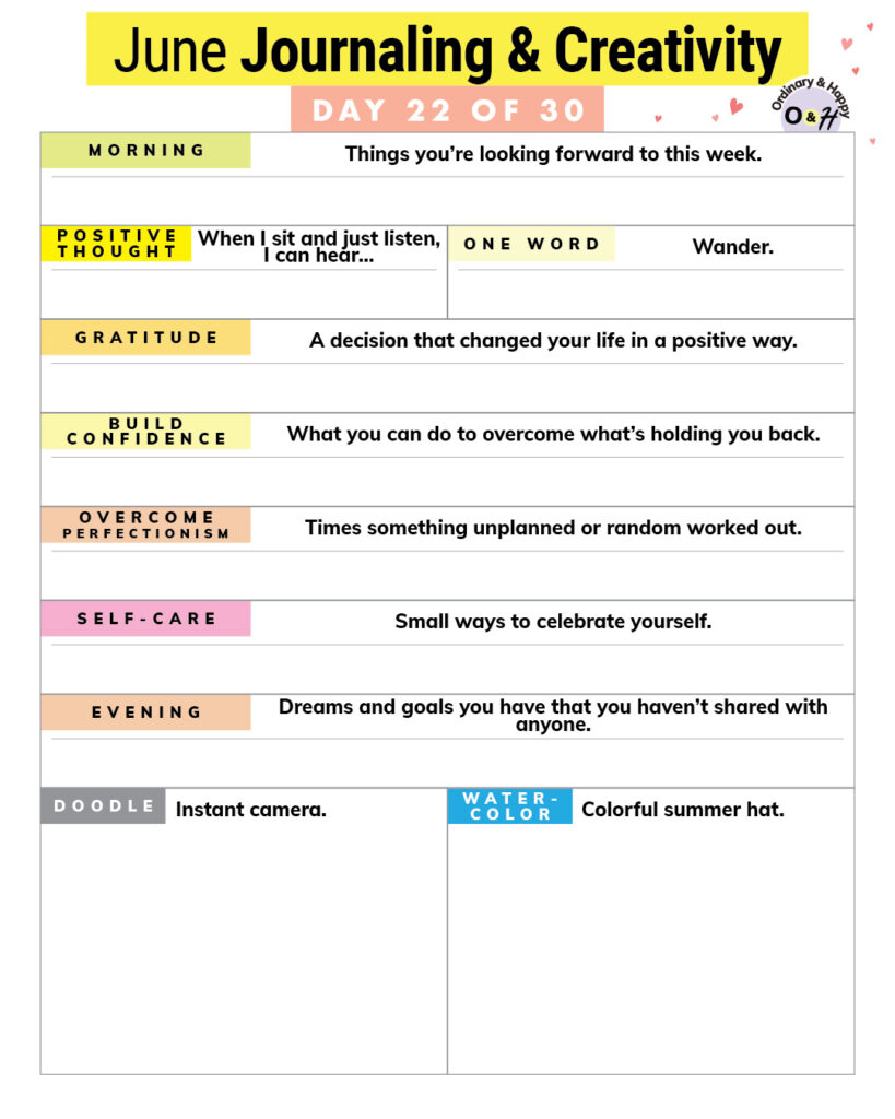 june 22nd journaling and creativity prompts worksheet