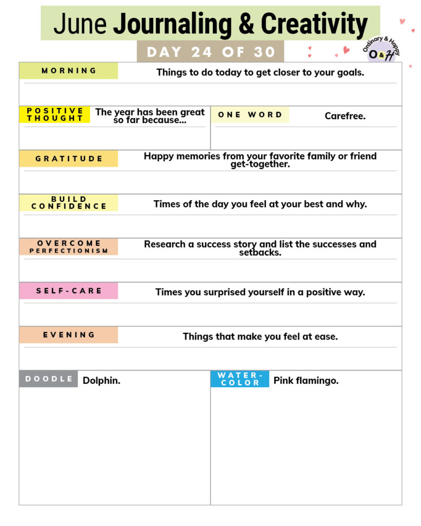 journaling and creative prompts and spaces for your answers for june 24th on a worksheet
