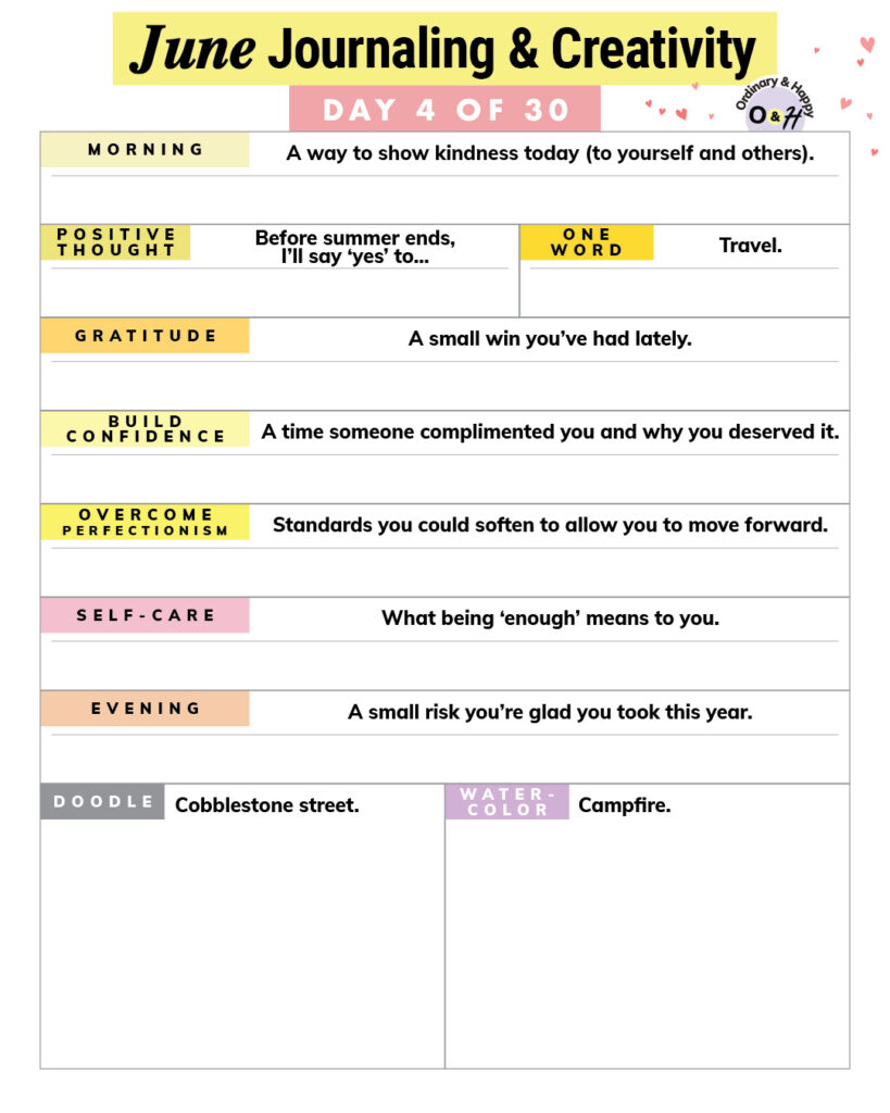 June journaling and creativity worksheet day 4.