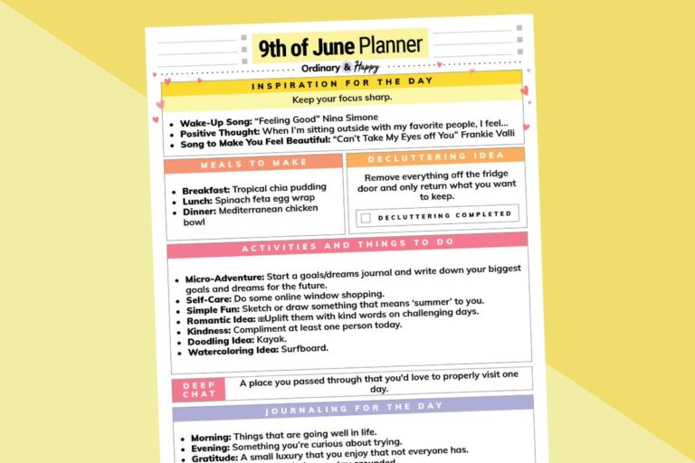 june 9th daily planner partially visible displayed on a 2-color yellow background