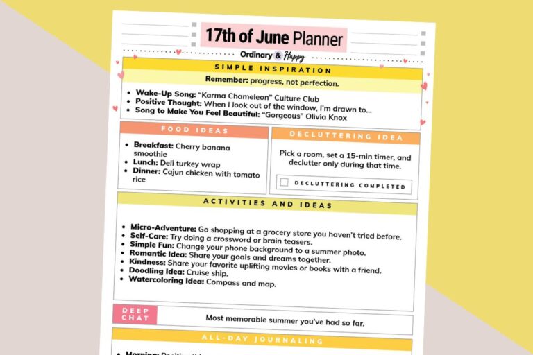 june 17th daily planner printable displayed partially visible tilted to the right over a diagonal light orange and yellow background