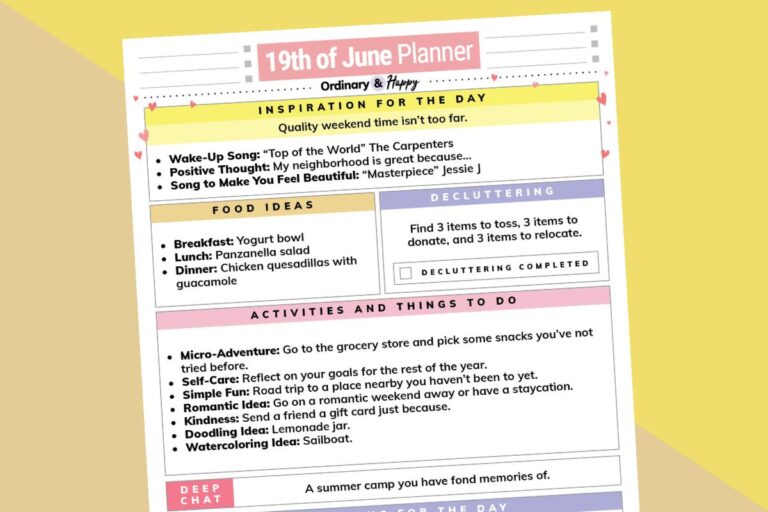 june 19th daily planner printable on a 2-color orange and yellow background