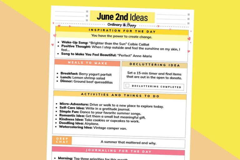 june 2nd daily planner tilted to the right on an orange and yellow background
