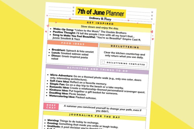 june 7th daily planner printable on a 2-color yellow background