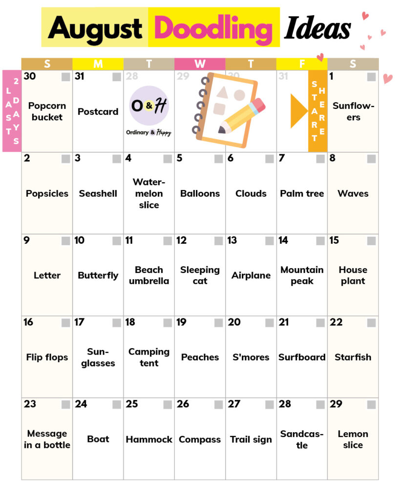 August Doodling Calendar.