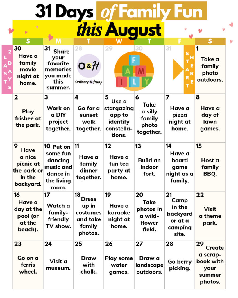 31 Days of Family Fun This August (Calendar).