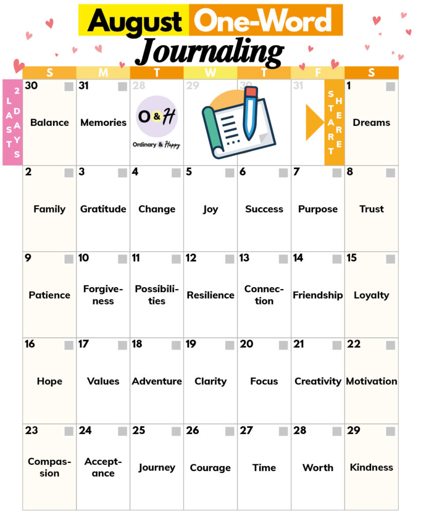 August one-word journaling