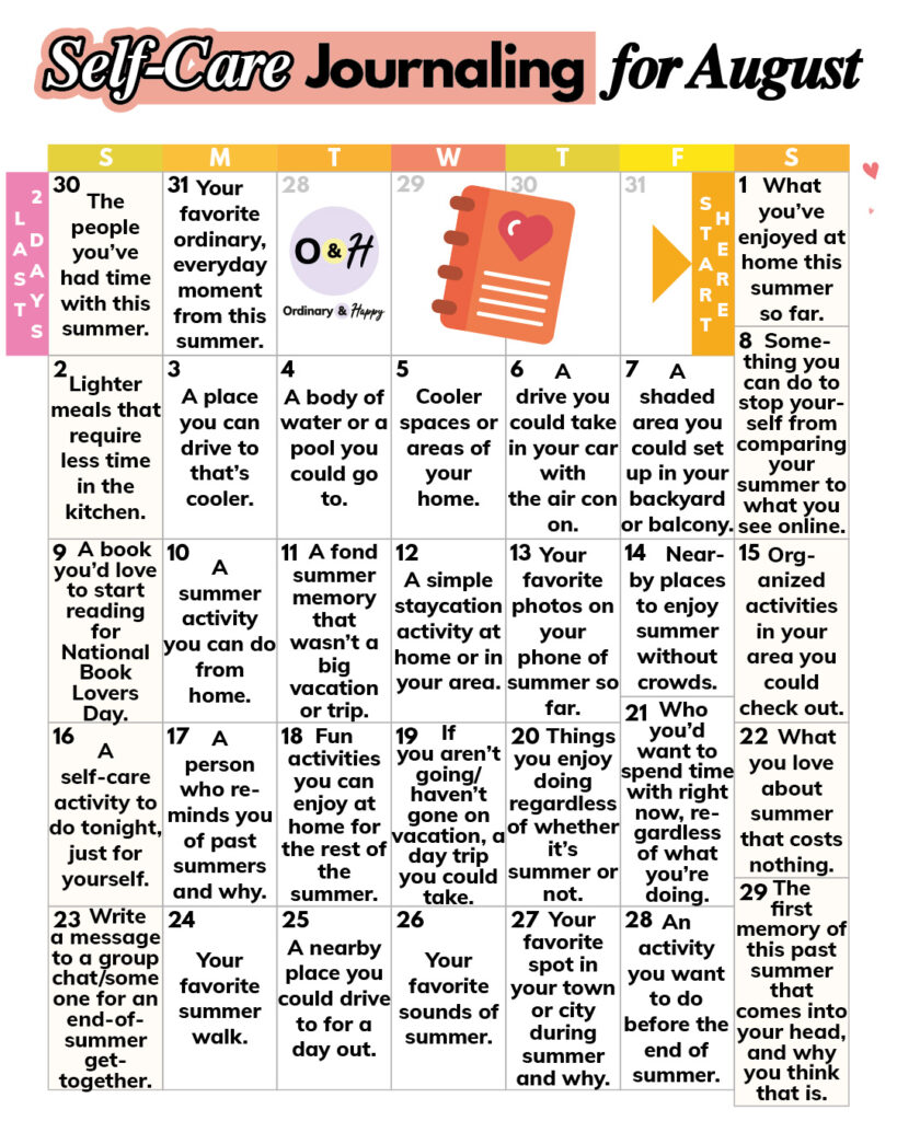 August Self-Care Journaling