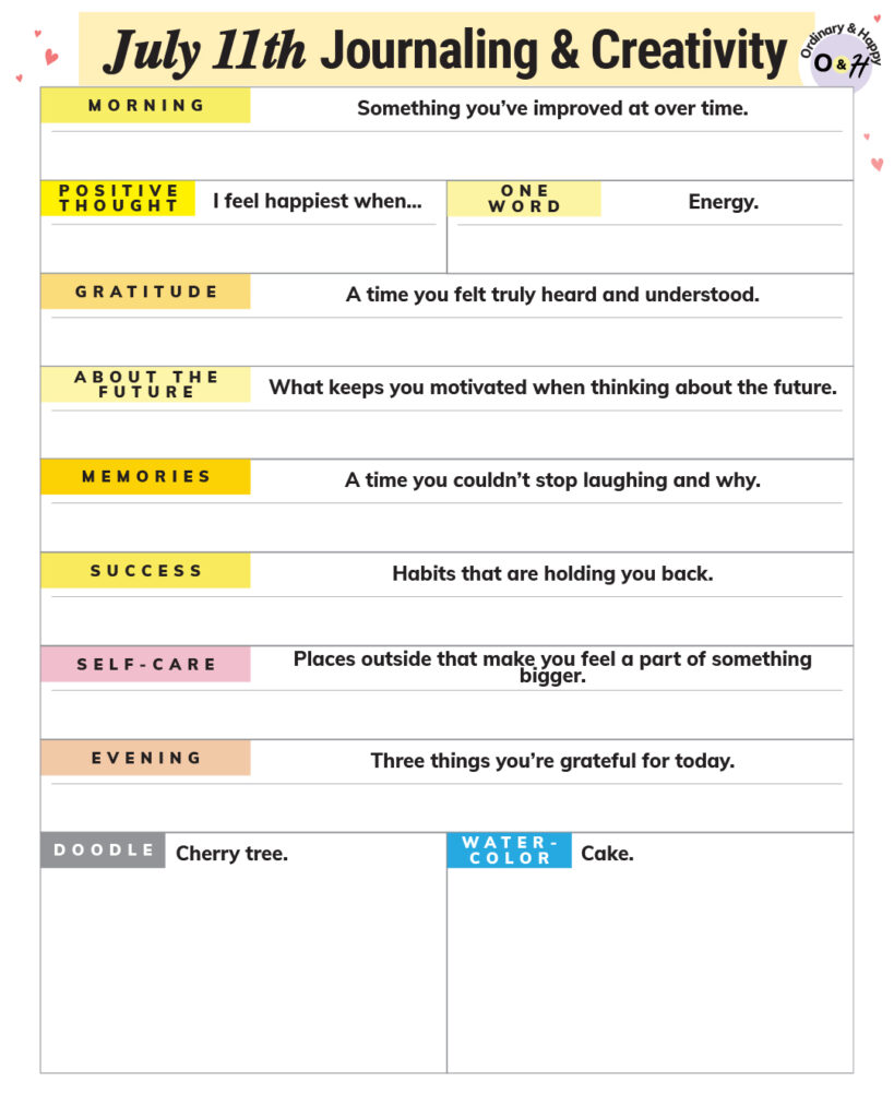 july 11th journaling and creativity worksheet downloadable printable