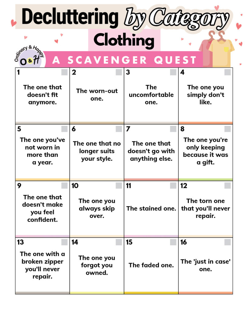 decluttering by category (clothing: a scavenger quest)