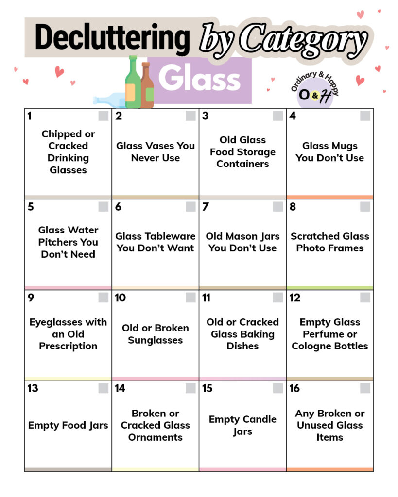 decluttering by category: glass.