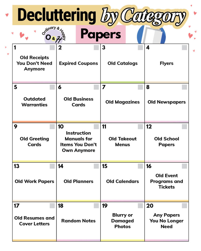 Decluttering by category: papers.