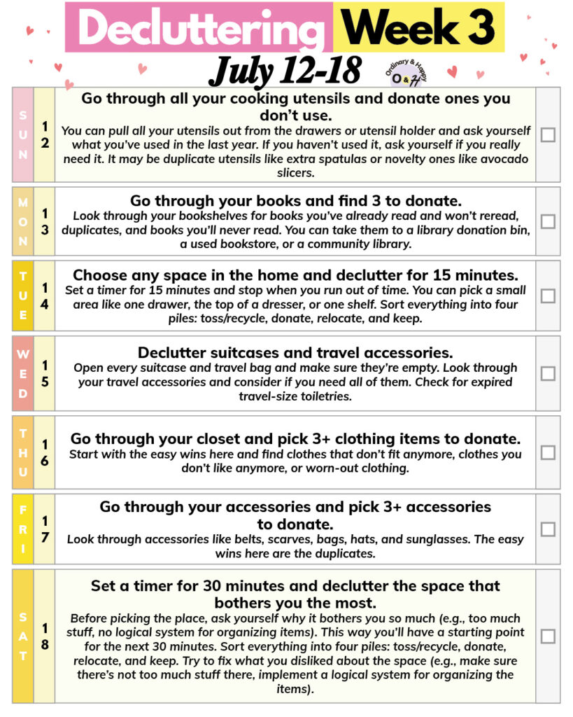 Week 3 decluttering ideas.